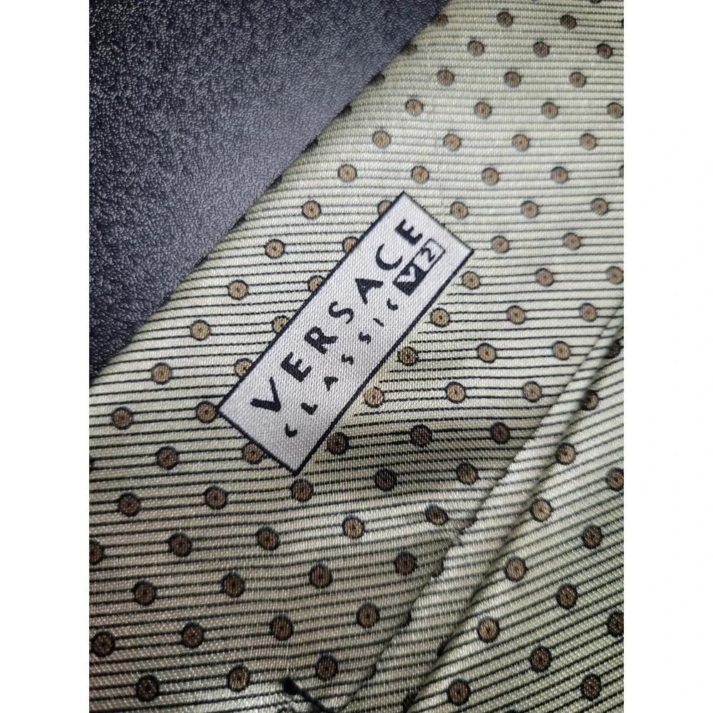 Versace Men's Necktie Gold Geometric Silk 3.75